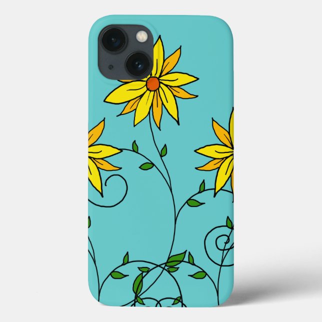 Roliga glada gula blommor Doodle Art (Baksida)