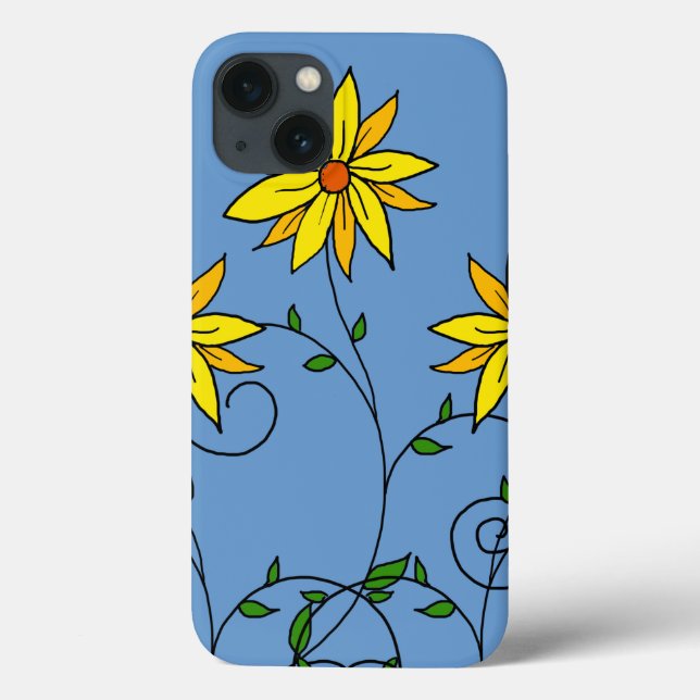 Roliga glada gula blommor Doodle Art (Baksida)