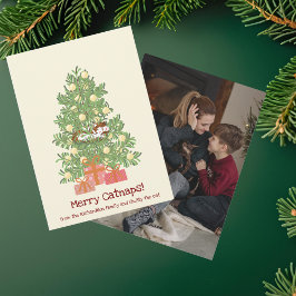 Roliga glada kattsömnar! Katt på julgranen Julkort