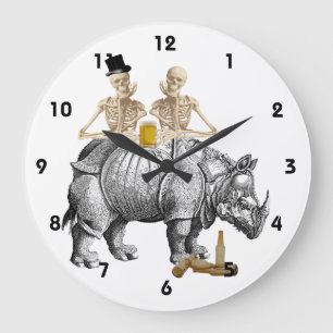 Roliga gotiska steampunkskeltons och noshörning stor klocka