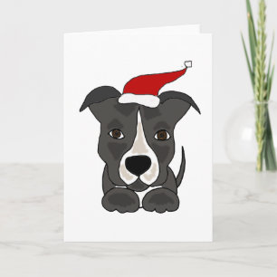 Roliga grå färg Pitbull i konst för Santa hattjul Helgkort
