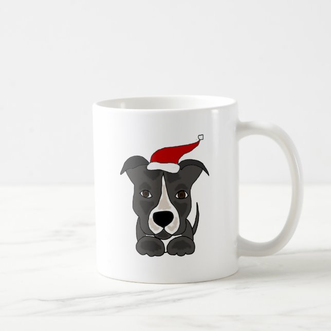Roliga grå färg Pitbull i konst för Santa hattjul Kaffemugg (Höger)