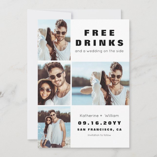 Roliga Gratis Drycker 4 Foto Bröllop Spara Datumet (Framsida)