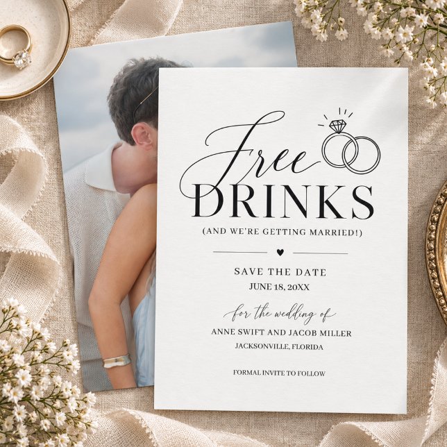Roliga Gratis Drycker Elegant Bröllop Spara Datum Datumet (Free Drinks Funny Elegant Wedding Save the Date)