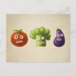 Roliga grönsaker Broccoli Tomat Aubergine Vykort