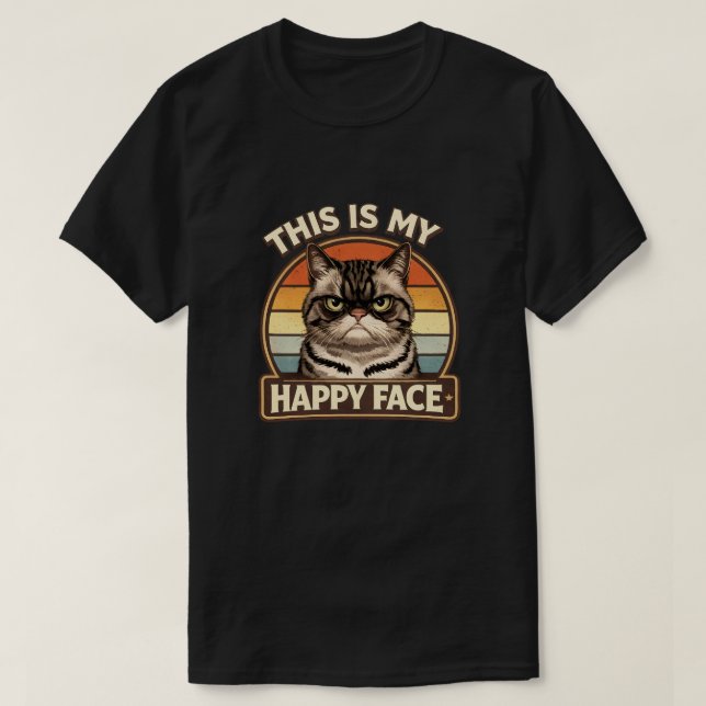 Roliga Grumpy Cat "Detta Är Min Glada Ansikte" Vin T Shirt (Design framsida)