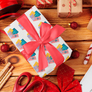 Roliga Guld Röda Vita Gröna Tall Jul Presenter Presentpapper