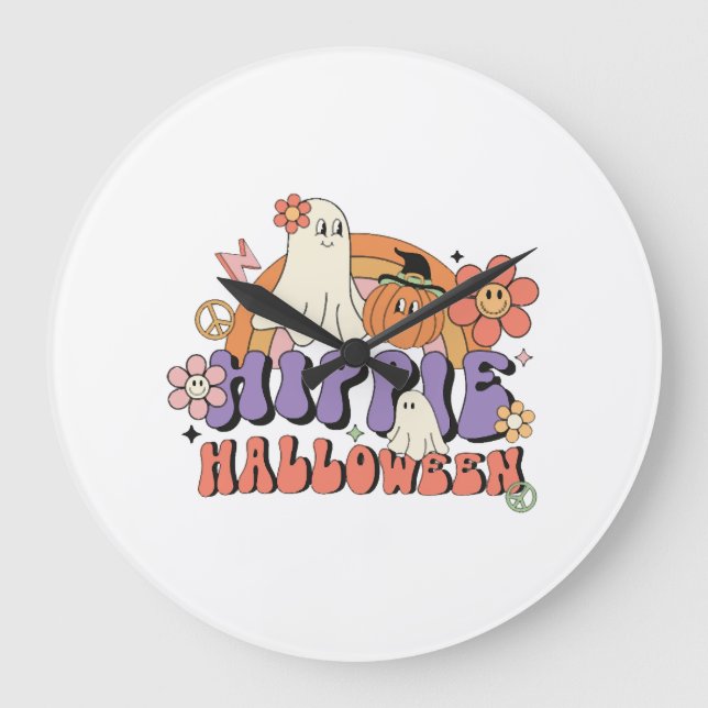 Roliga Halloween-designer Hippie Halloween Retro Stor Klocka (Framsida)
