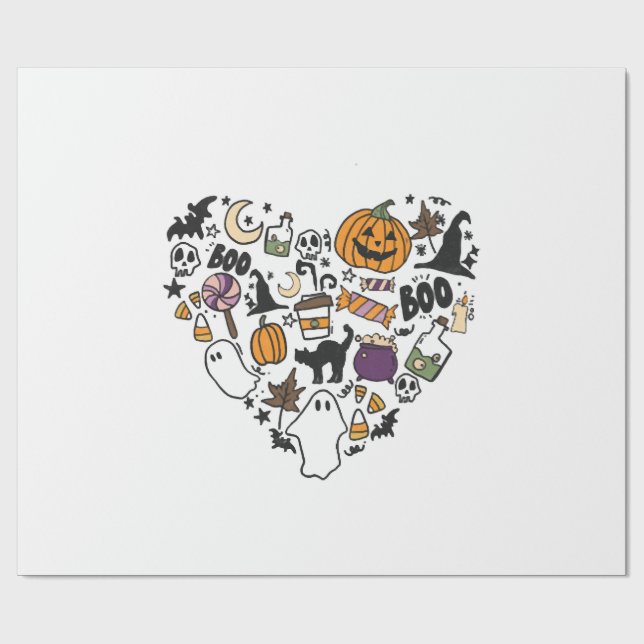 Roliga Halloween-designs Halloween-hjärta Presentpapper (Platt)