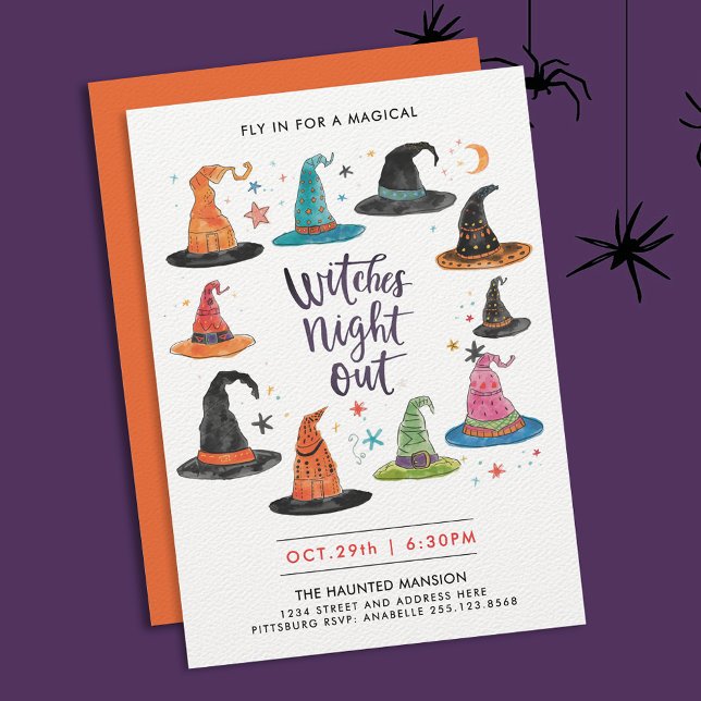 Roliga Halloween Färgglada Häxhattar Barn Vattenfä Inbjudningar (Skapare uppladdad)