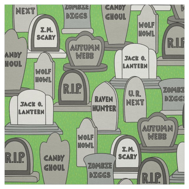 Roliga Halloween Gravestones Tyg (Provkarta)