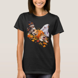 Roliga Halloween Pumpa Hund Katt Gyllene Kostym T- T Shirt
