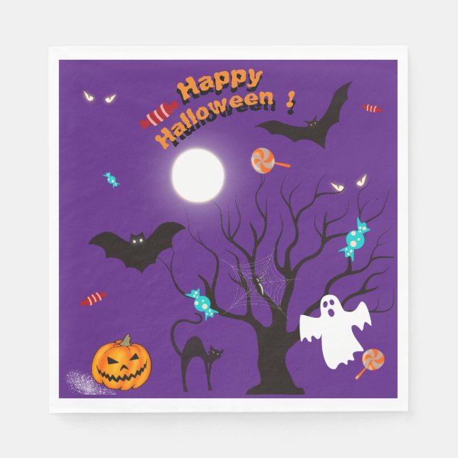 Roliga Halloween-skapelser och godis  Pappersservett (Framsidan)