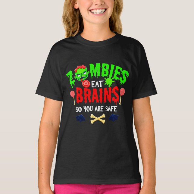 Roliga Halloween-zombies äter hjärnor du är säker T Shirt (Framsida)