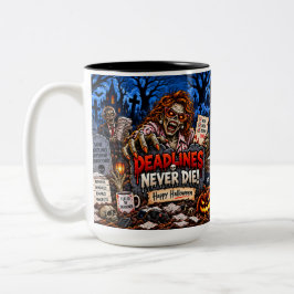 Roliga Halloweenmugg 15 oz - Deadlines Dör Aldrig Två-Tonad Mugg