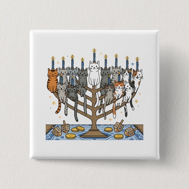 Roliga Hannukah Kattungar Menorah Meowzel Knapp (Framsida)