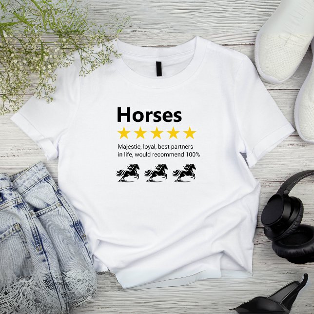 Roliga hästar 5-stjärnig recension t shirt (Funny Horses 5-star review T-Shirt)