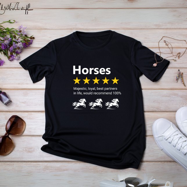 Roliga hästar 5-stjärnig recension t shirt (Funny Horses 5-star review T-Shirt)
