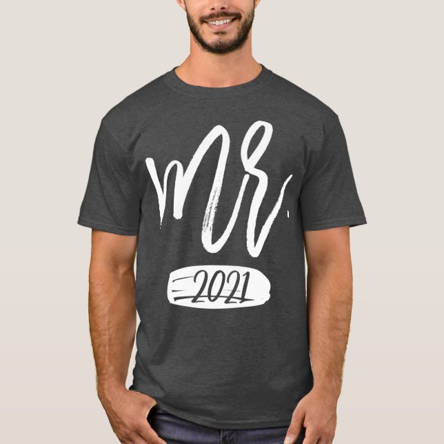 Roliga Herrpar Matching Mr och Mrs Est 2021 T Shirt (Framsida)