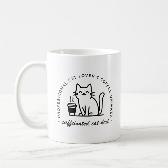Roliga hipster-män som är kattpappor och kaffefana kaffemugg (Vänster)