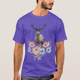 Roliga hjortar blommor skog djur kvinnor t shirt