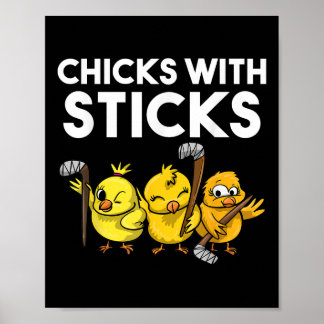 Roliga hönor med pinnar Hockey tjejer Kvinnor pres Poster