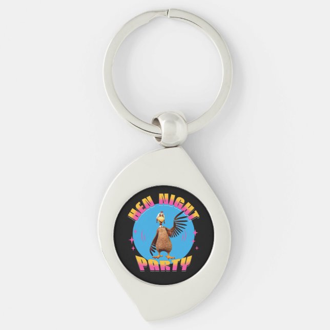 Roliga höns natt kyckling fest humor swirl silverfärgad nyckelring (Framsidan)
