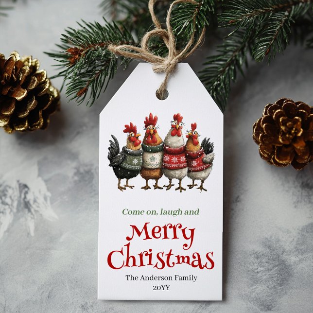 Roliga höns presentkort redigerbar höjdnamn presentetikett (Funny chickens gift tag editable holiday name

)