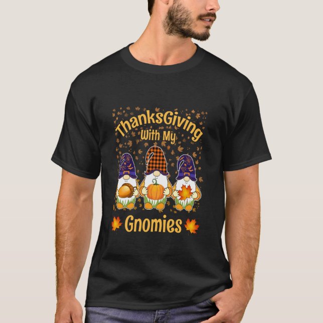Roliga hösttomtar Fallande löv Thanksgiving med  T Shirt (Framsida)