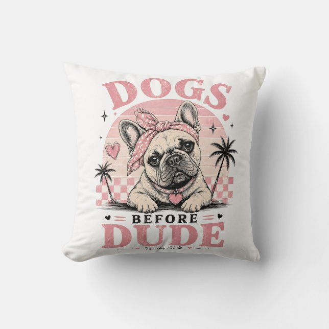 Roliga hundar före killar Fransk Bulldogge Kudde (Framsida)