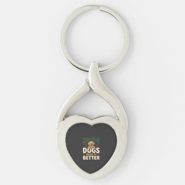 Roliga Hundar Gör Det Bättre Twisted Heart Silverfärgad Nyckelring (Framsidan)