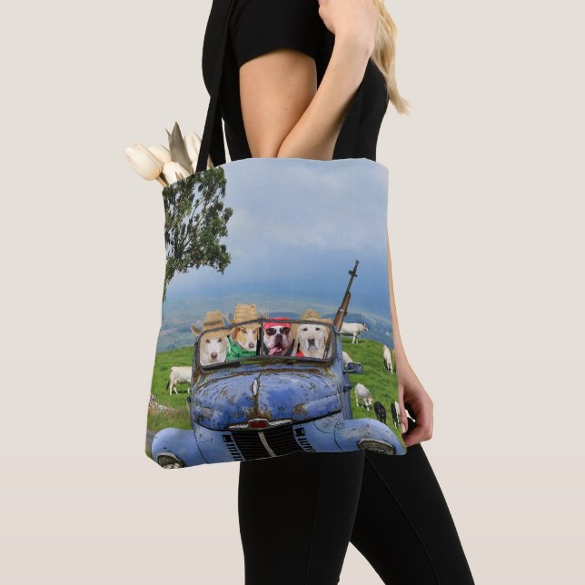 Roliga hundar i gammal uppsamling tygkasse (Närbild)