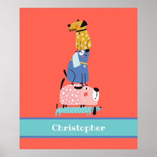 Roliga hundar med namn för barn poster (Framsidan)