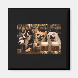 Roliga hundar party dricker öl vänner Chihuahua Magnet