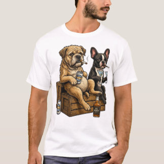 Roliga hundar som dricker öl och whiskey retro gra t shirt