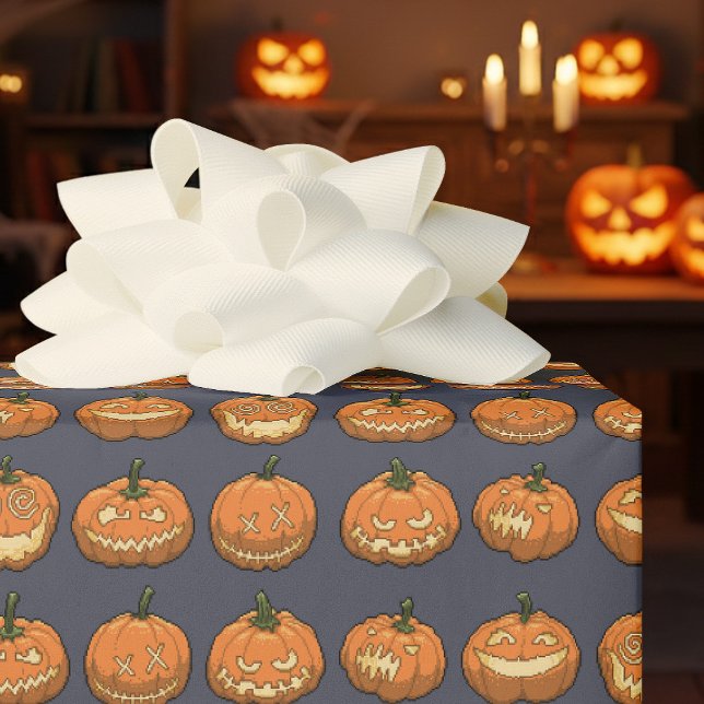 Roliga Jack O Lantern Halloween Pixel Art Pumpa Presentpapper (Skapare uppladdad)