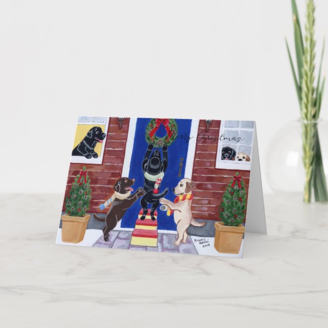 Roliga jul-labrador helgkort (Framsida)