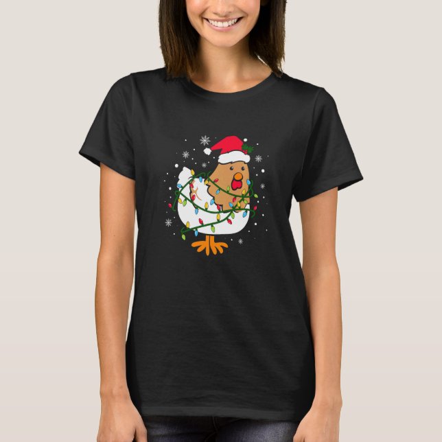 Roliga julbelysningar med kycklingar t shirt (Framsida)