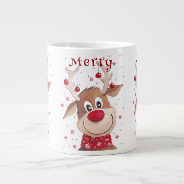 Roliga julgran hjortar med röda utsmyckningar jumbo mugg (Framsidan)