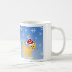 Roliga julkatten gula snöflingor kaffemugg