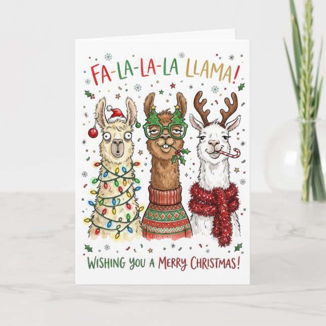 Roliga julllamor – Fa La La Llama Kort (Framsida)