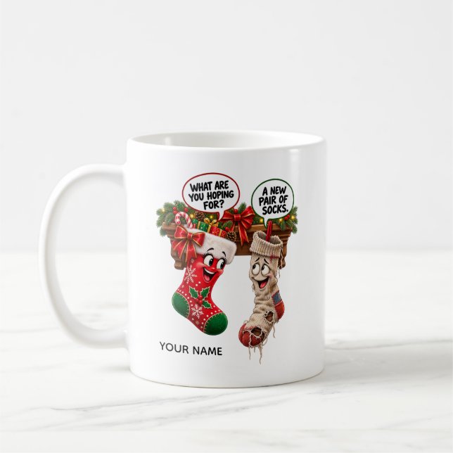 Roliga julstrumpor kaffemugg (Vänster)