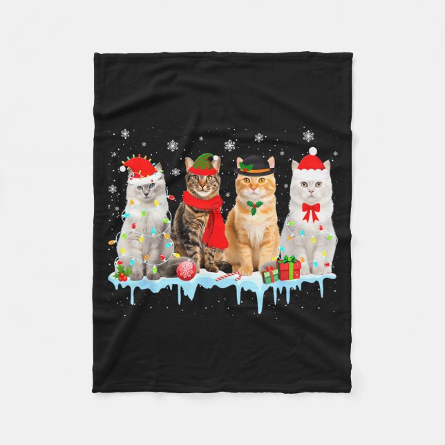 Roliga katt julbelysning renar tomte jul kit fleecefilt (Framsidan)