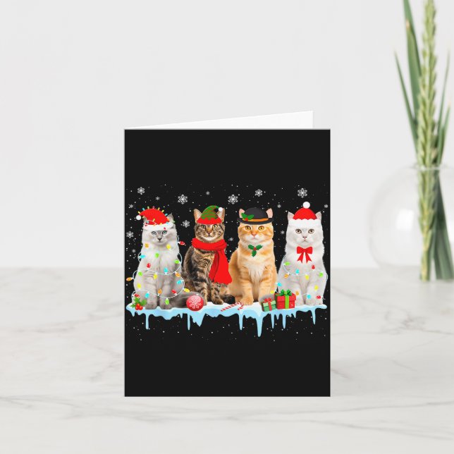 Roliga katt julbelysning renar tomte jul kit kort (Framsida)