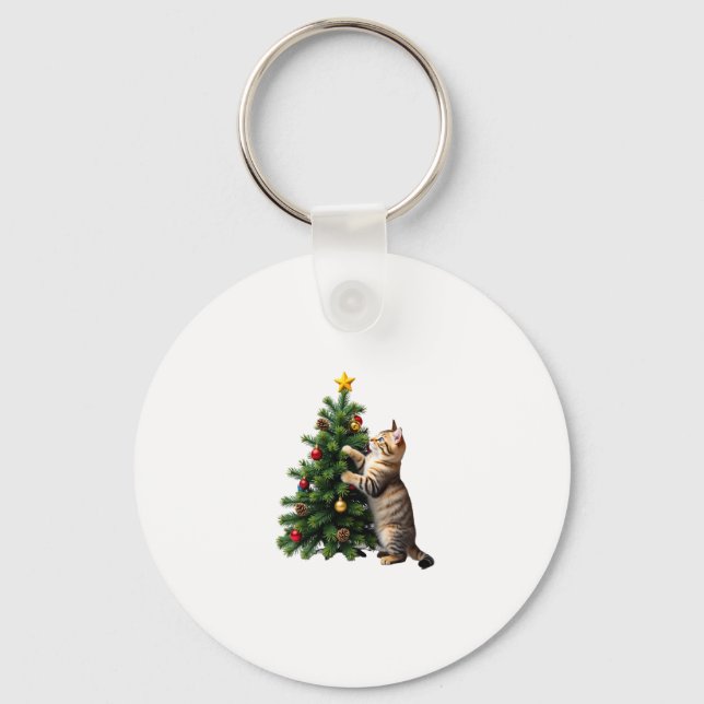Roliga katt julgran julklappar män kvinnor barn nyckelring (Framsida)