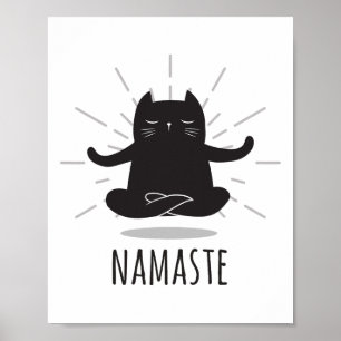 Roliga Katt Namaste Yoga Poser Buddha Blomma Symbo Poster