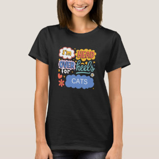 Roliga Kattälskare Retro Pop Art Design T Shirt