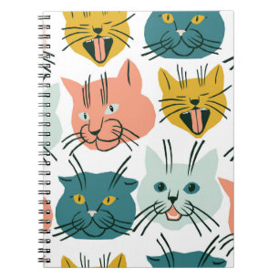Roliga kattansikten Vintage-mönster. Anteckningsbok