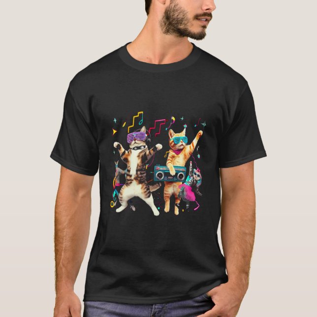 Roliga katter dansar i en retro-disco t shirt (Framsida)