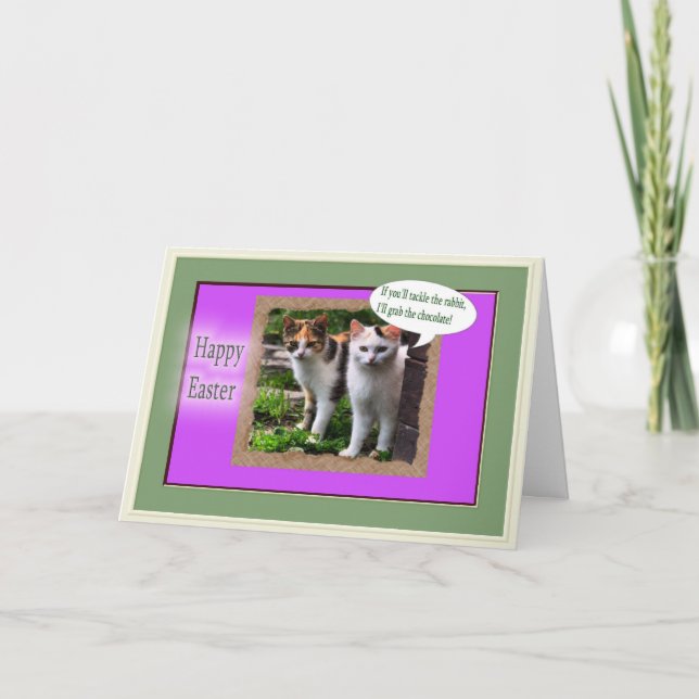Roliga katter hotar påskharen helgkort (Framsida)